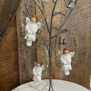 Set of 3 Angel Christmas Ornaments with Gold Tinsel